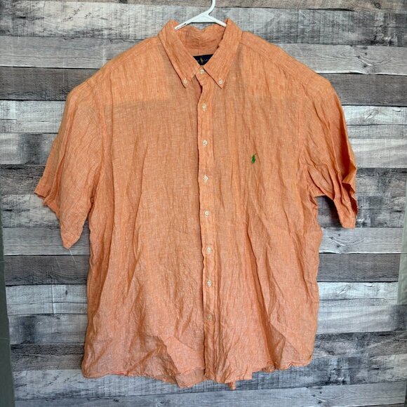 Ralph Lauren 100% Linen Shirt Mens 2XB Orange Button Up Pony Breathable Comfort - Picture 1 of 8